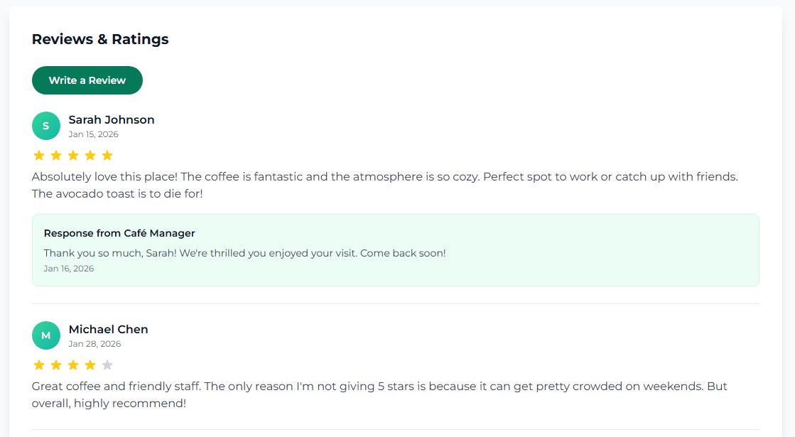Customer reviews interface